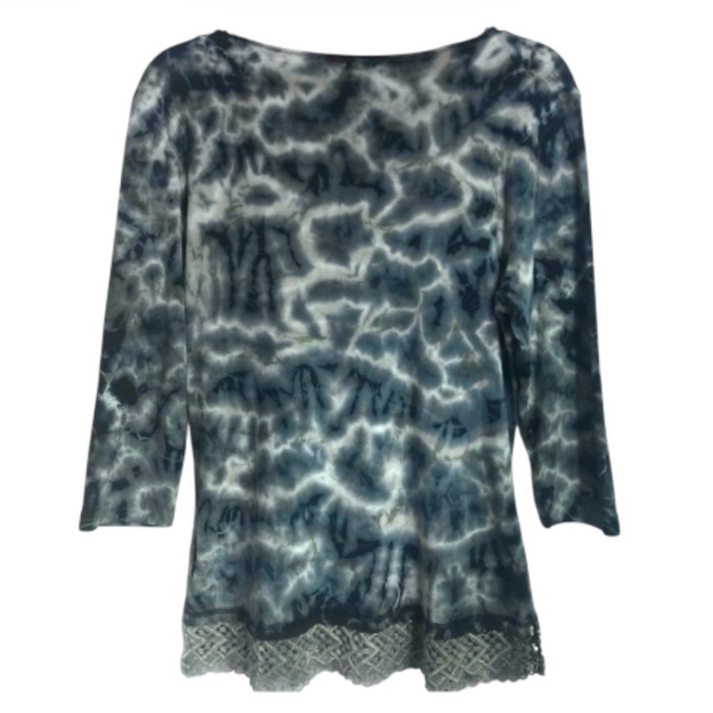 Glima Soft 100% Cotton Pullover Fashion Tunic Top 3/4 Sleeves Lace Crochet Hem L